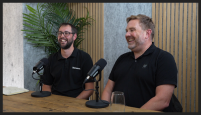 Jim and Lee laughing on the space bar podcast